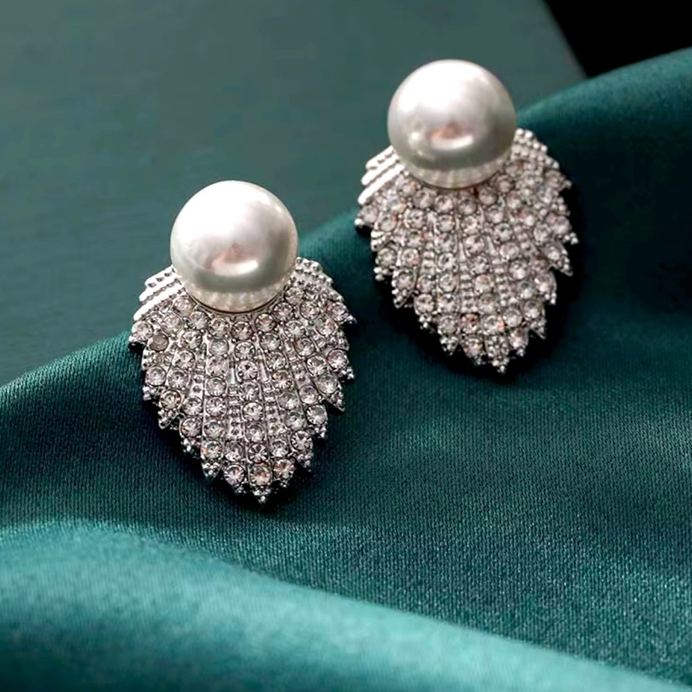 Pearl Cubic Zirconia Cluster Stud Earrings